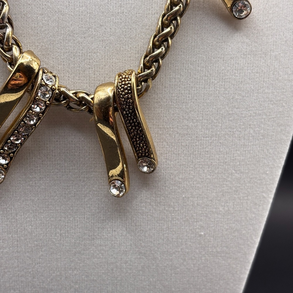 Vintage Gold Tone Statement Necklace Woven Chain Crystal Dangle Choker Retro Y2K - Picture 4 of 11
